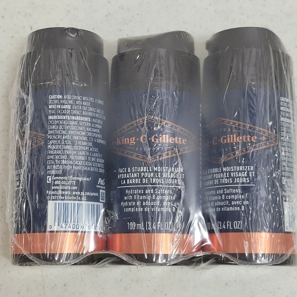 King C Gillette Mens Face & Stubble Moisturizer 3.4 oz Lot of 3 Vitamin B